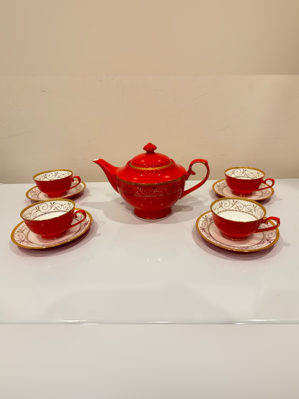 Teavana Exclusive Ruby Filigree Tea Set Red Gold Like New